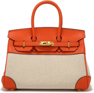Tote Bag for Women Canvas and Leather Birkin Bag Designer Top Handle Handbag Satchel Fashion Vintage Shoulder Bag