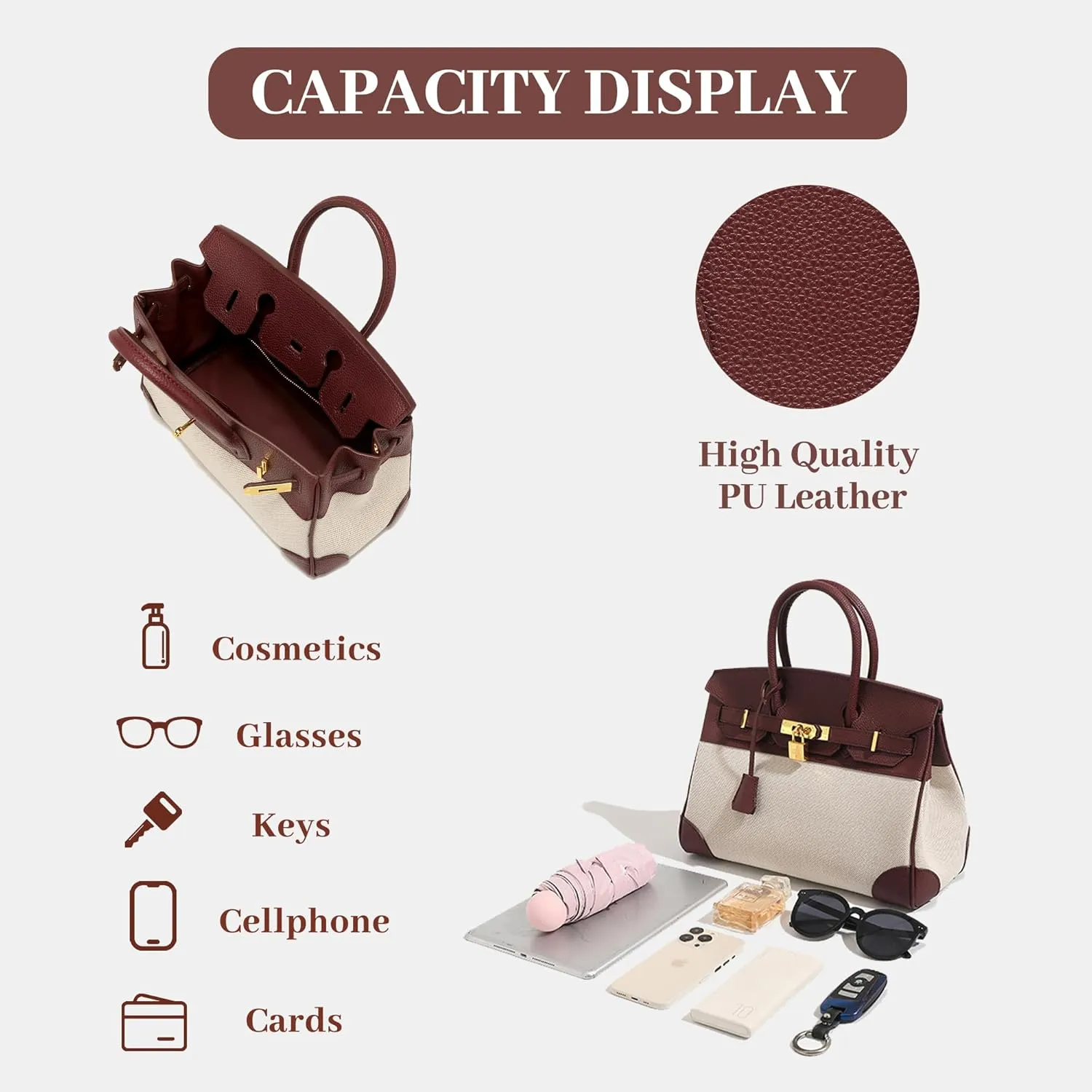 Tote Bag for Women Canvas and Leather Birkin Bag Designer Top Handle Handbag Satchel Fashion Vintage Shoulder Bag