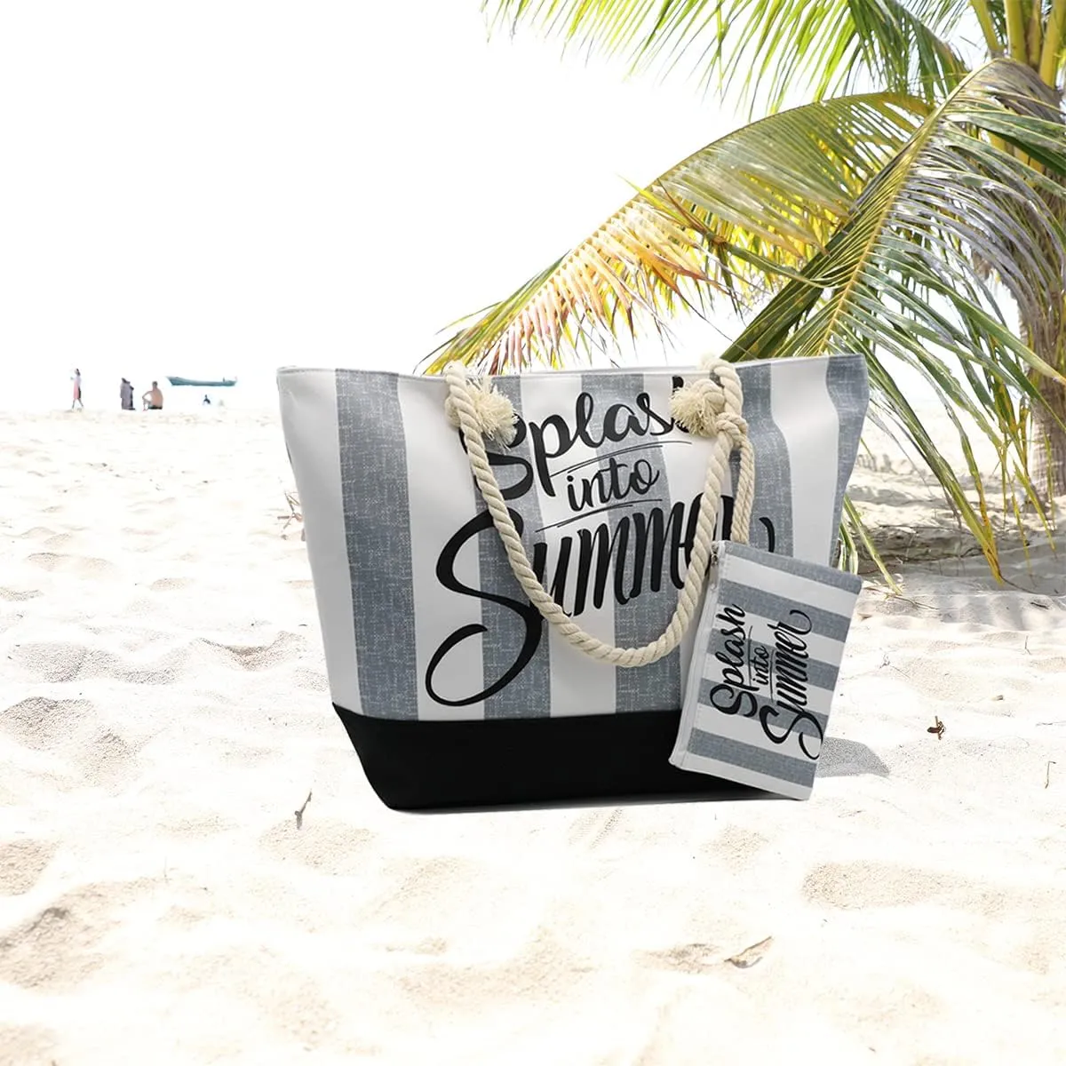 Tote Bag for Women Canvas Beach Tote Bag With Zipper Large Shoulder Bag Top Handle Handbag for Travel Work Gym