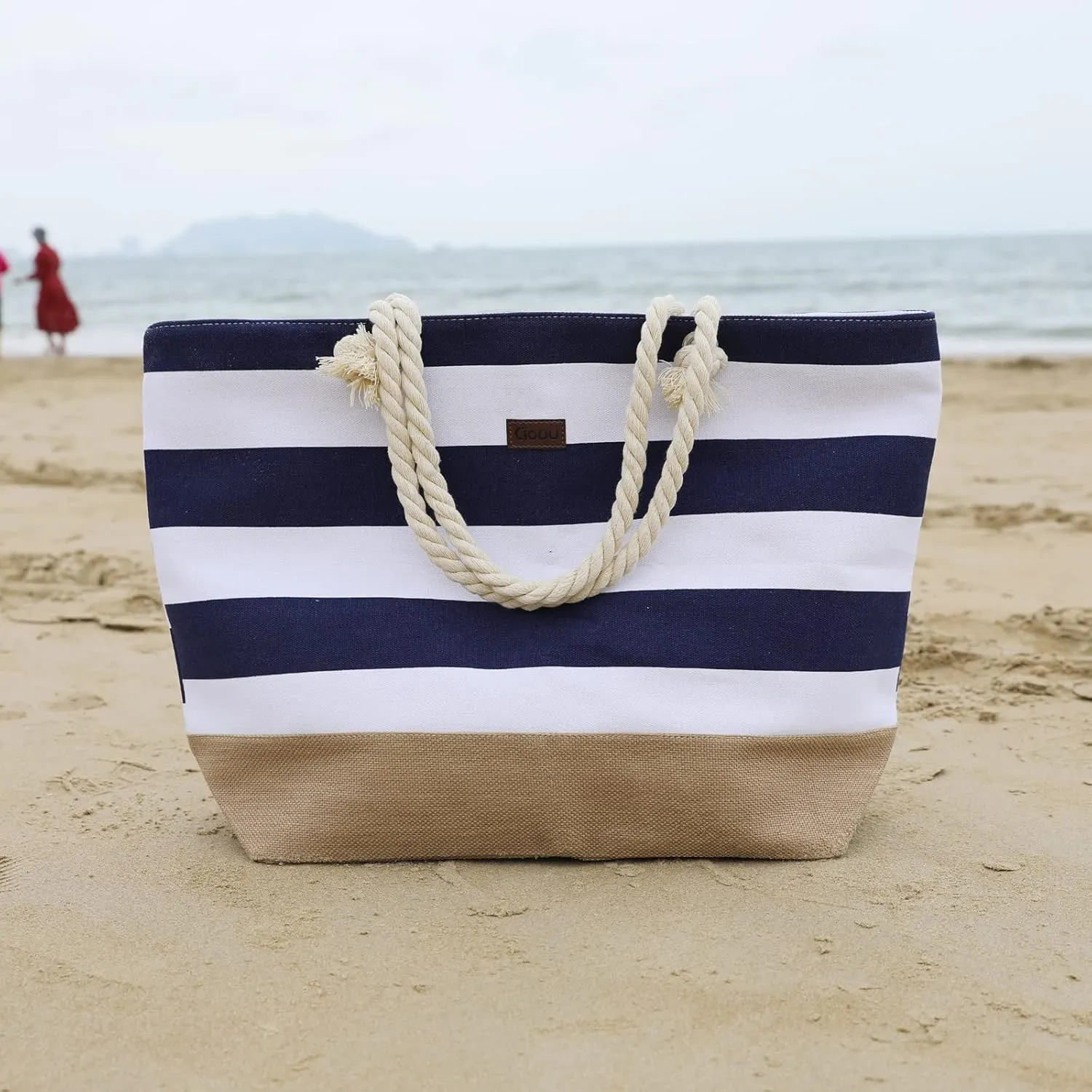 Tote Bag for Women Canvas Beach Tote Bag With Zipper Large Shoulder Bag Top Handle Handbag for Travel Work Gym