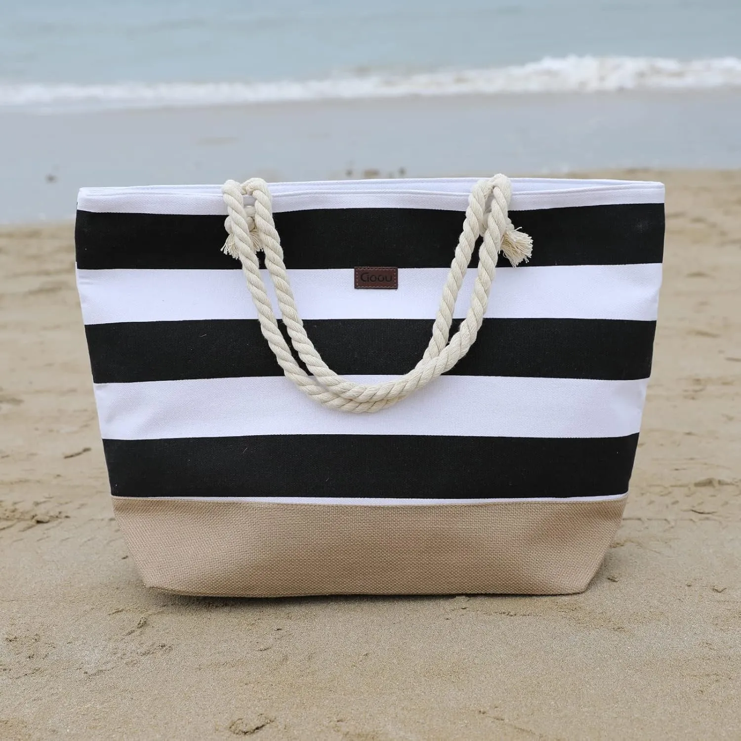 Tote Bag for Women Canvas Beach Tote Bag With Zipper Large Shoulder Bag Top Handle Handbag for Travel Work Gym