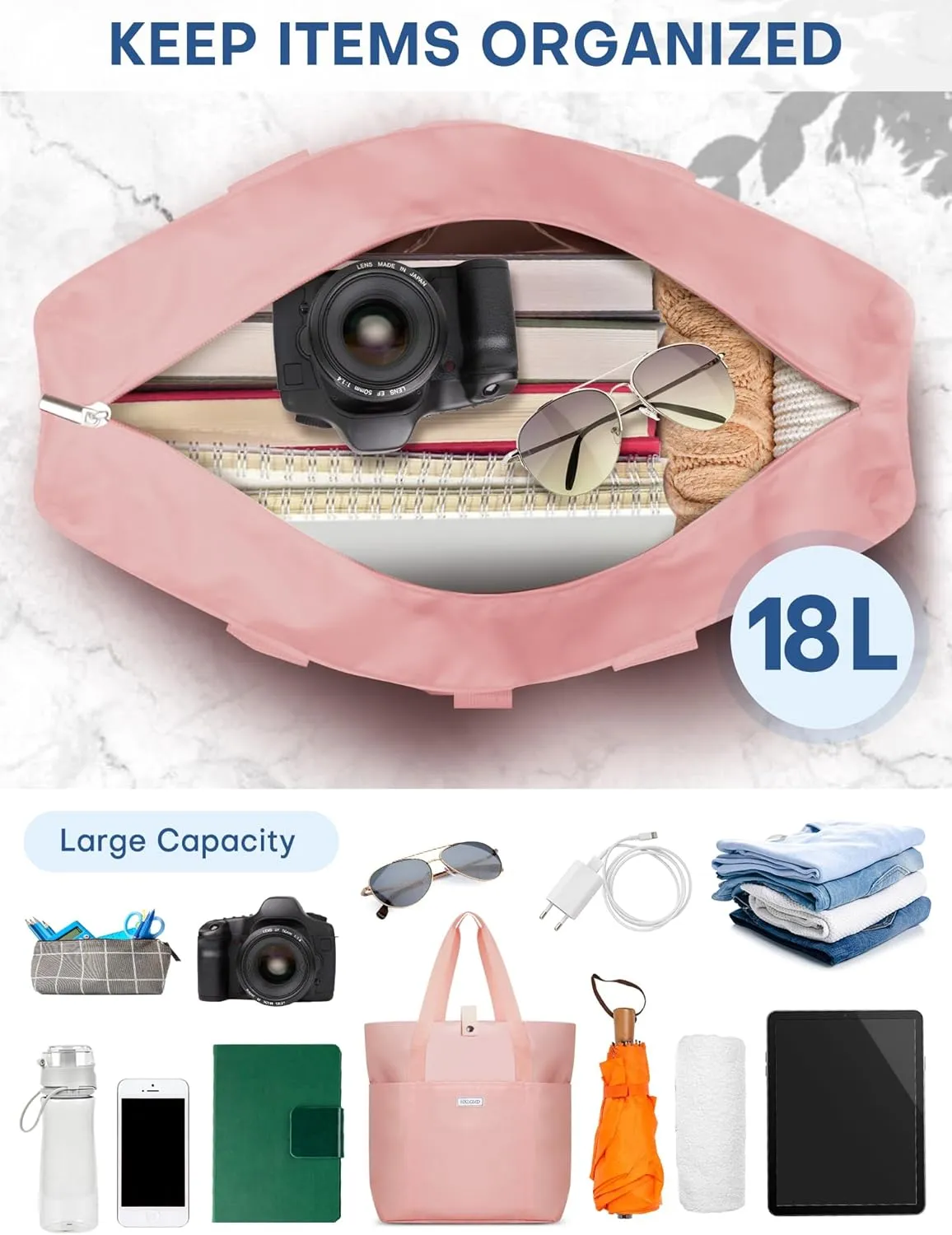 Tote Bag for Women, Foldable Nylon Tote Bag With Zipper Large Shoulder Bag Top Handle Handbag