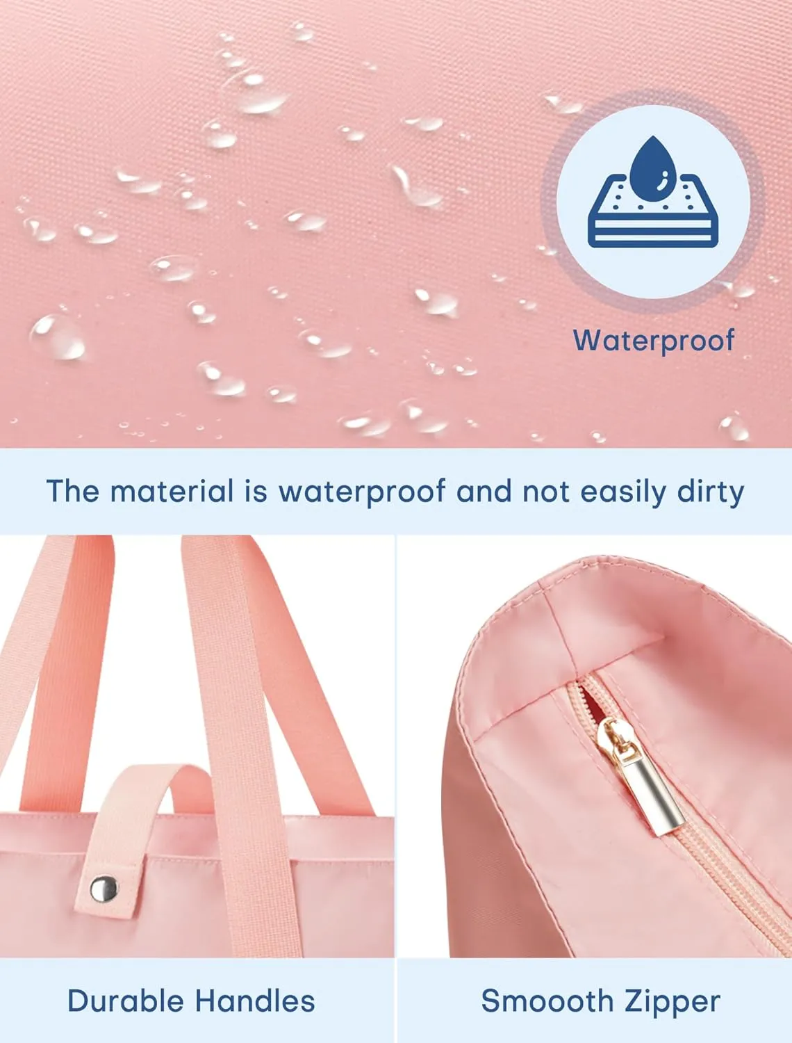 Tote Bag for Women, Foldable Nylon Tote Bag With Zipper Large Shoulder Bag Top Handle Handbag