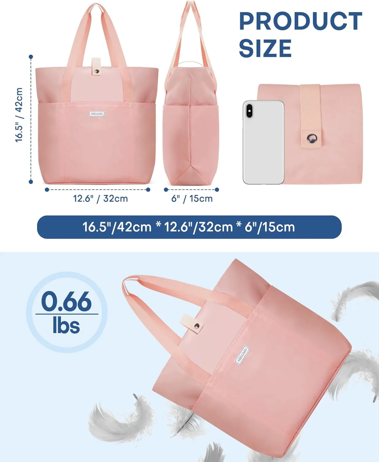 Tote Bag for Women, Foldable Nylon Tote Bag With Zipper Large Shoulder Bag Top Handle Handbag