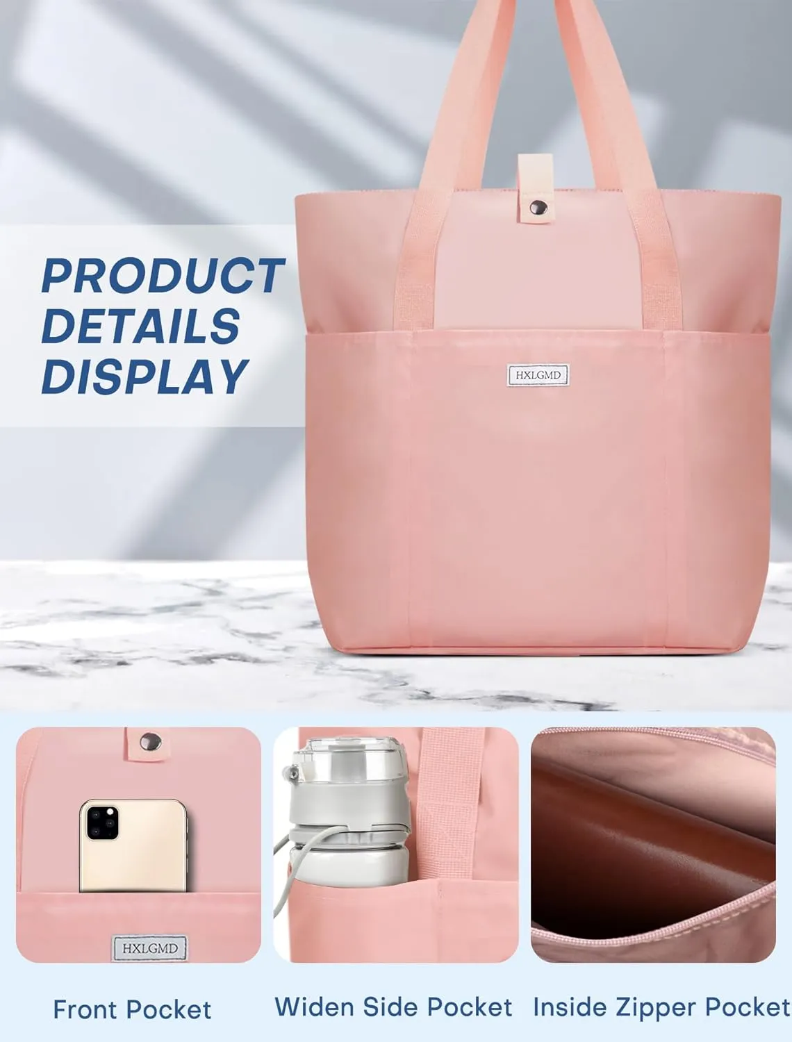 Tote Bag for Women, Foldable Nylon Tote Bag With Zipper Large Shoulder Bag Top Handle Handbag