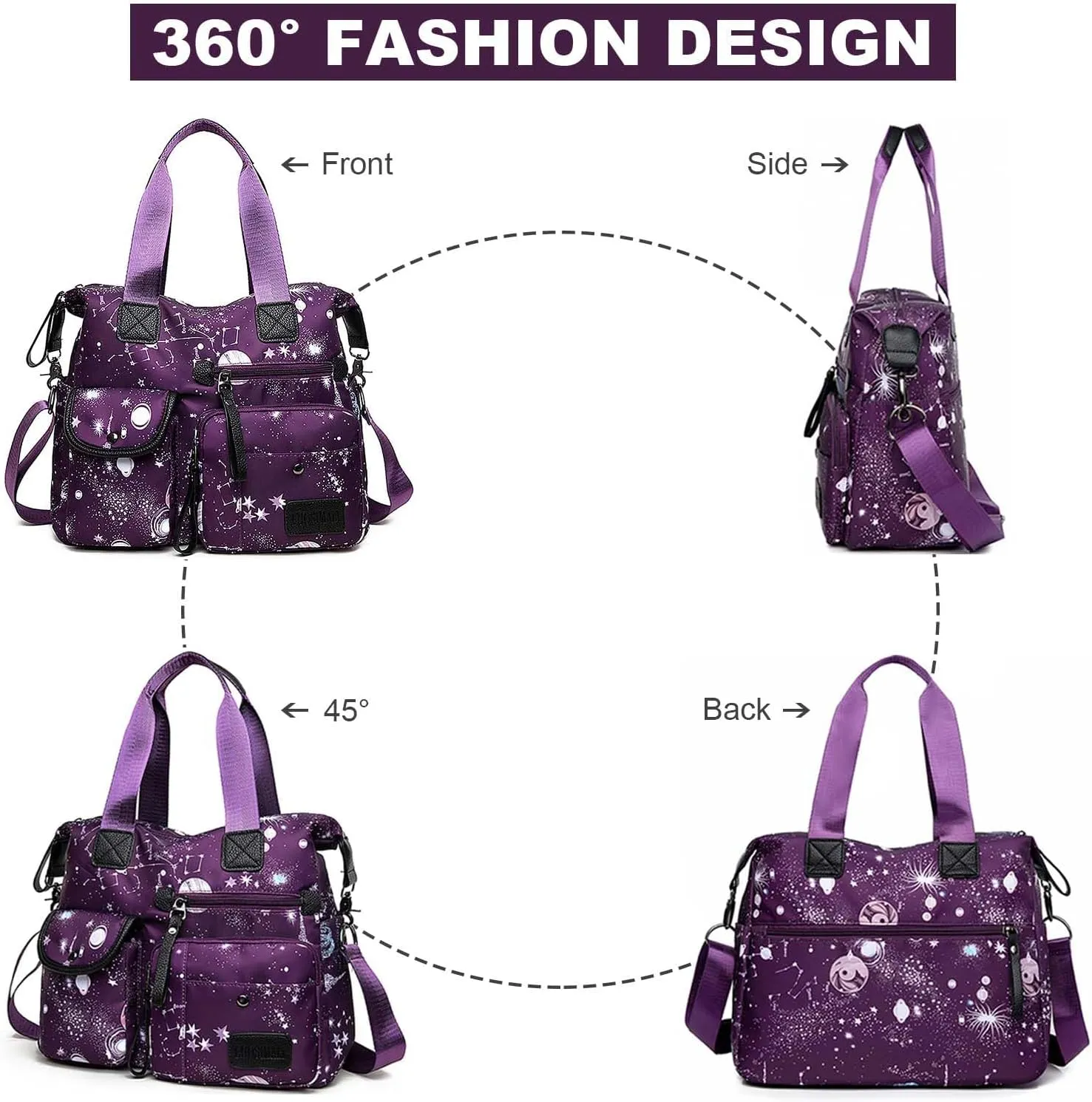 Tote Bag for Women,Multi Pockets Shoulder Handbag,Nurse Bag for Work,Large Cross body Purse,Fashion Nylon Top Handle Satchel