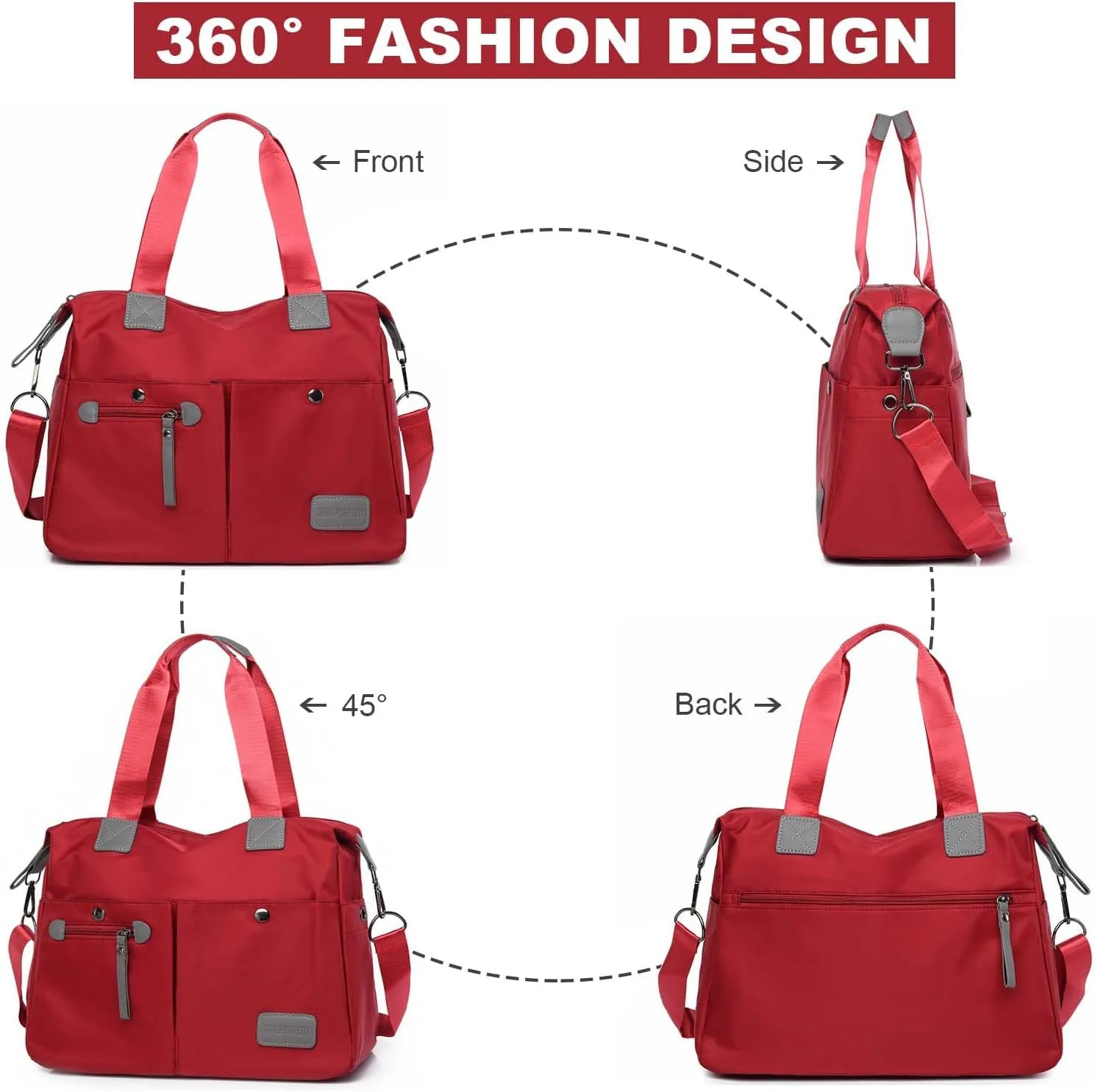 Tote Bag for Women,Multi Pockets Shoulder Handbag,Nurse Bag for Work,Large Cross body Purse,Fashion Nylon Top Handle Satchel