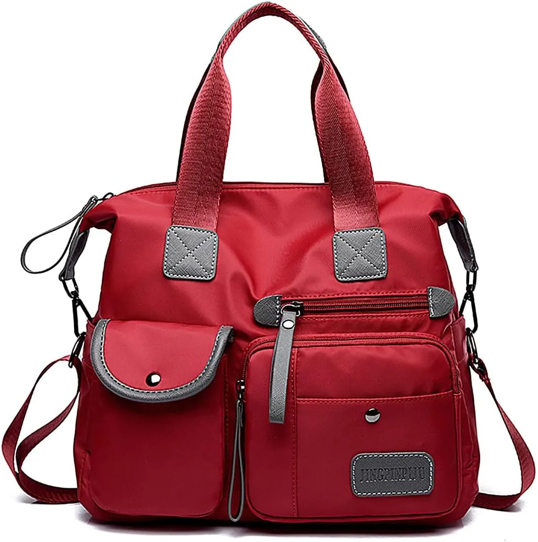 Tote Bag for Women,Multi Pockets Shoulder Handbag,Nurse Bag for Work,Large Cross body Purse,Fashion Nylon Top Handle Satchel