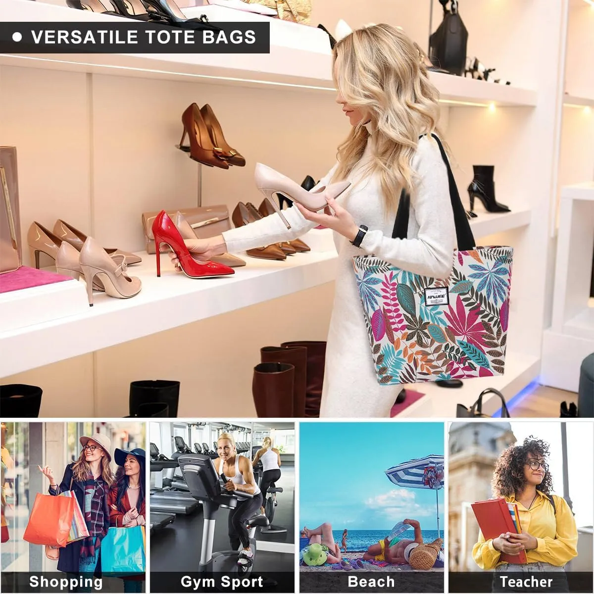 Tote Bag with Zipper for Women Inside Mesh Pocket Heavy Duty Casual Anti-water Cloth Travel Shoulder Handbag