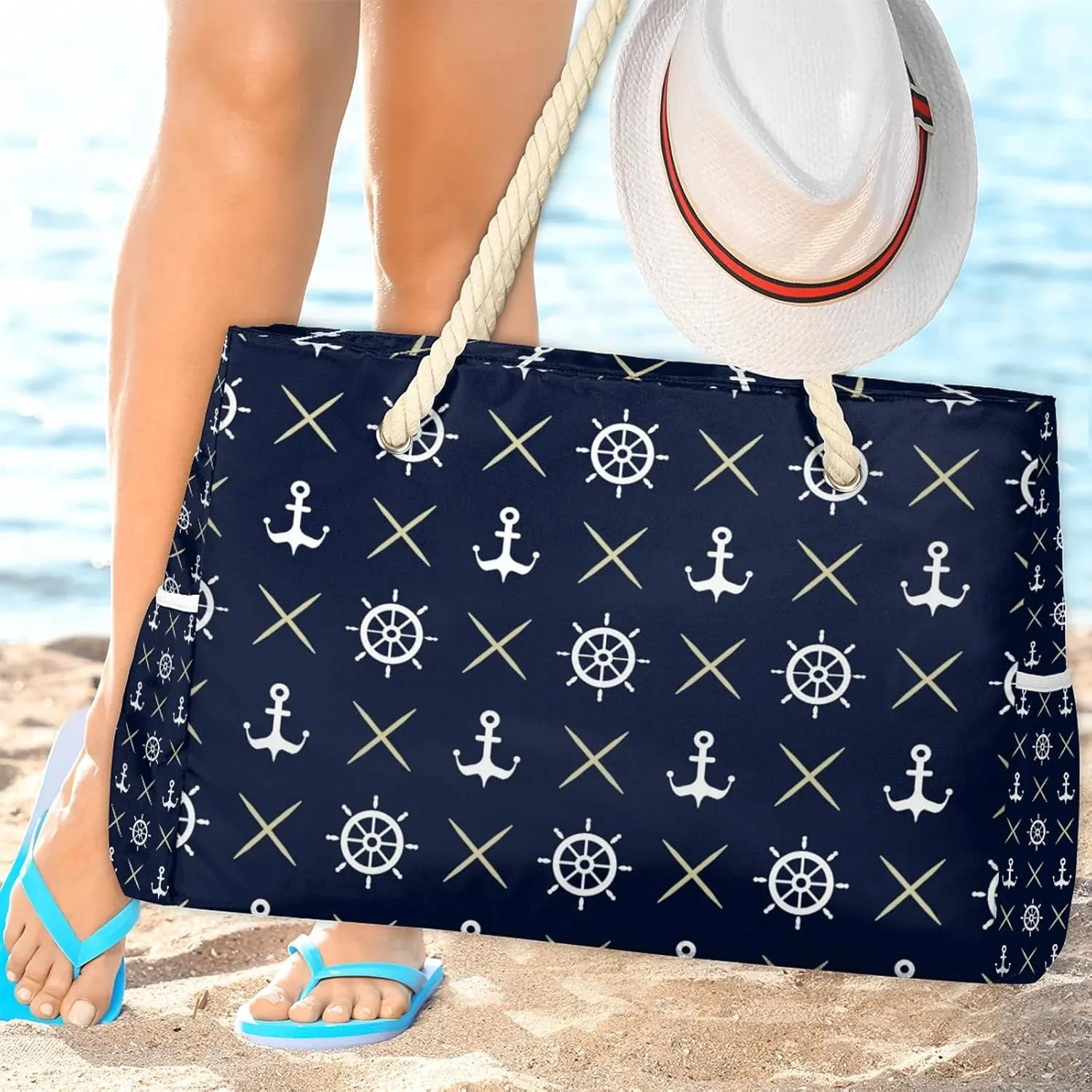 Tote Beach Bag for Women with Zipper Large Waterproof Sandproof Swim Pool Bag