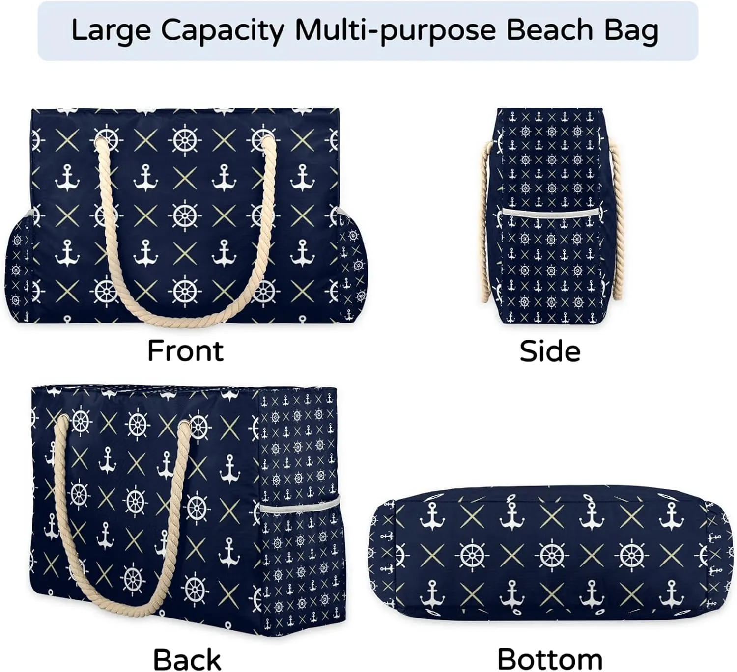 Tote Beach Bag for Women with Zipper Large Waterproof Sandproof Swim Pool Bag