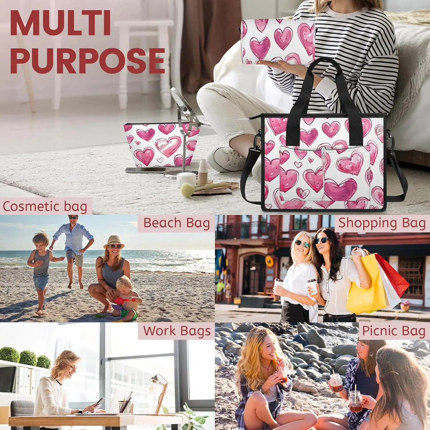 Tote Satchel Bag Set 3PCS for Women,Travel Shoulder Bag Handbag and Wallet Daily Use06