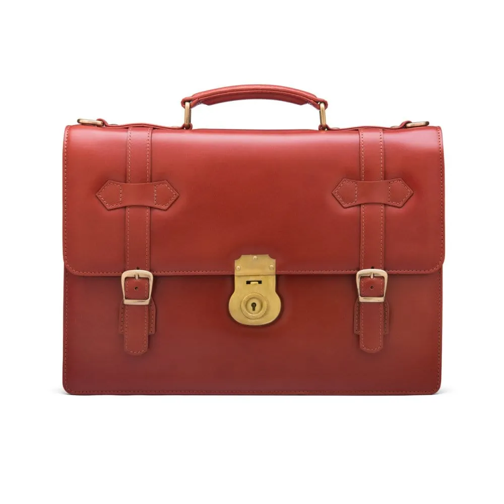 Traditional Leather Briefcase With Brass Lock - Light Tan