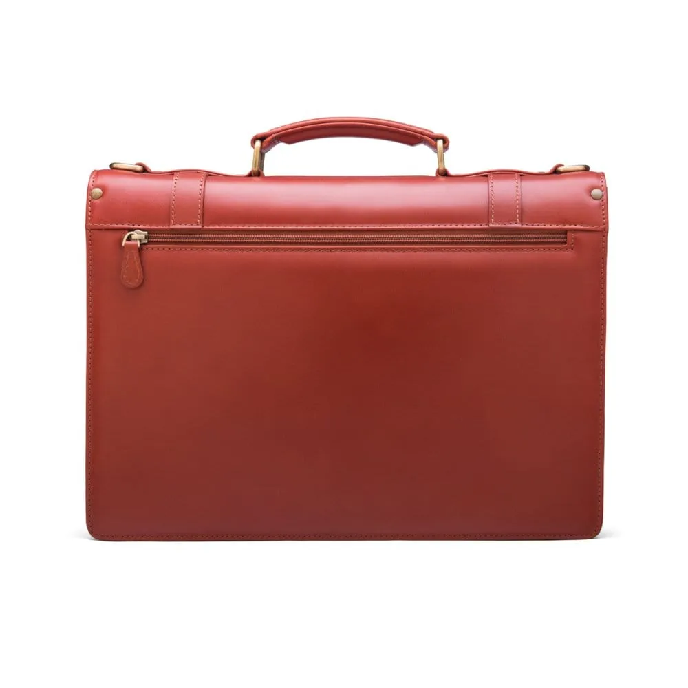 Traditional Leather Briefcase With Brass Lock - Light Tan