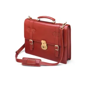 Traditional Leather Briefcase With Brass Lock - Light Tan