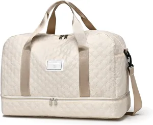 Travel Duffel Bag for Men and Women with Shoe Compartment, Carry-on Travel Bag for Fitness and Travel Off White