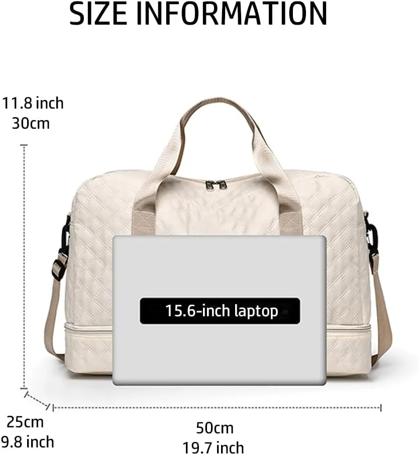 Travel Duffel Bag for Men and Women with Shoe Compartment, Carry-on Travel Bag for Fitness and Travel Off White