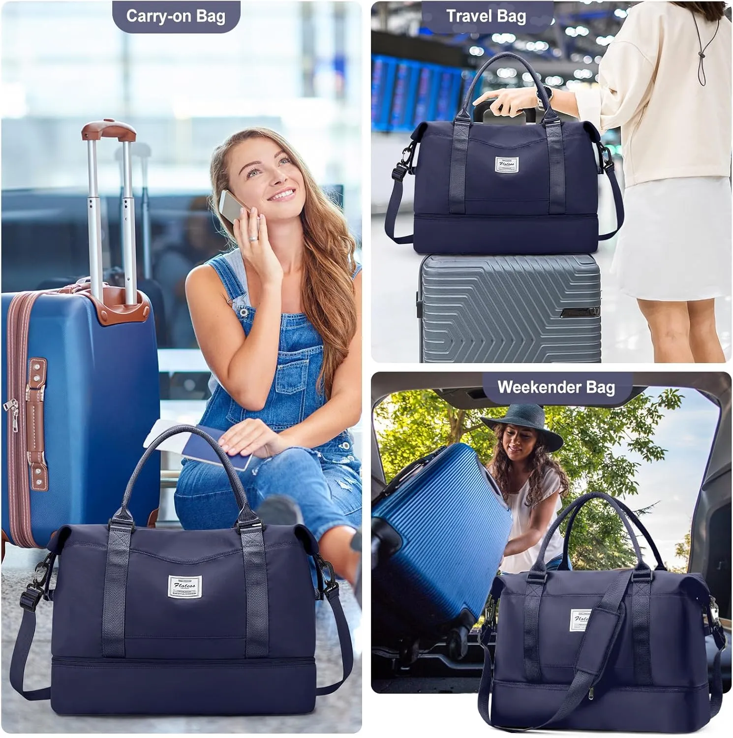 Travel Duffel Bag with Shoes Compartment, Overnight Weekender Bags for Women,Carry on Personal Item Bag