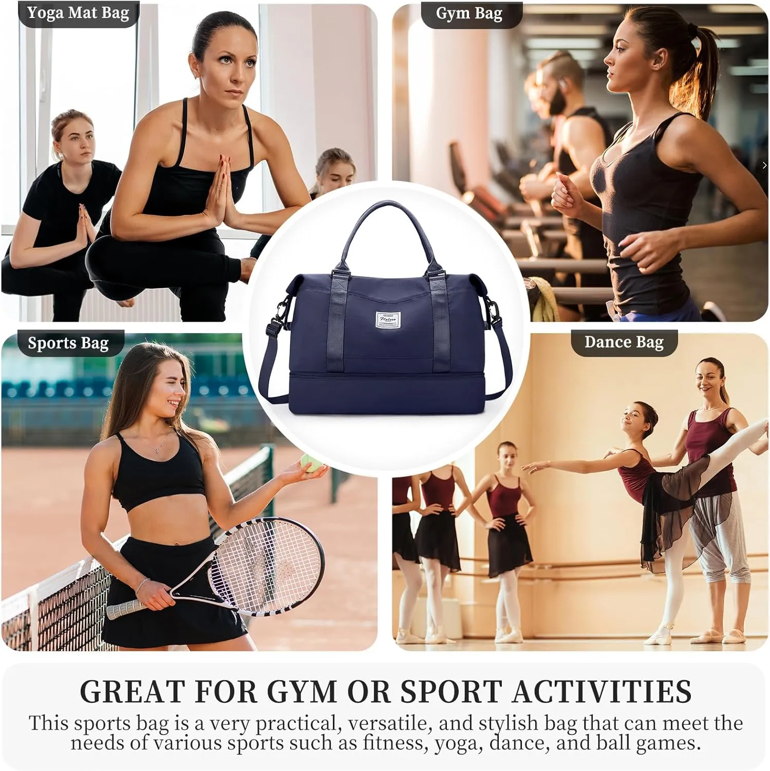 Travel Duffel Bag with Shoes Compartment, Overnight Weekender Bags for Women,Carry on Personal Item Bag
