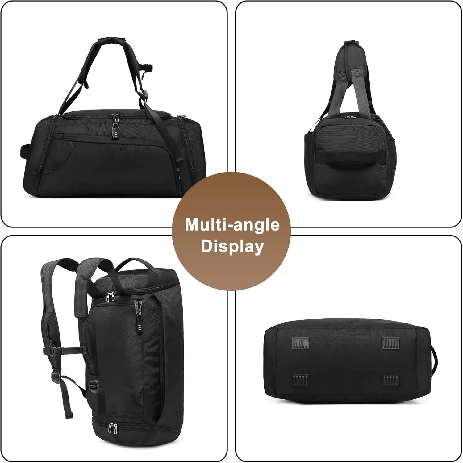 Travel Duffle Bag for Men, Convertible Large Capacity Oxford Cloth Weekender Overnight Bags with Shoe Compartment (Black)