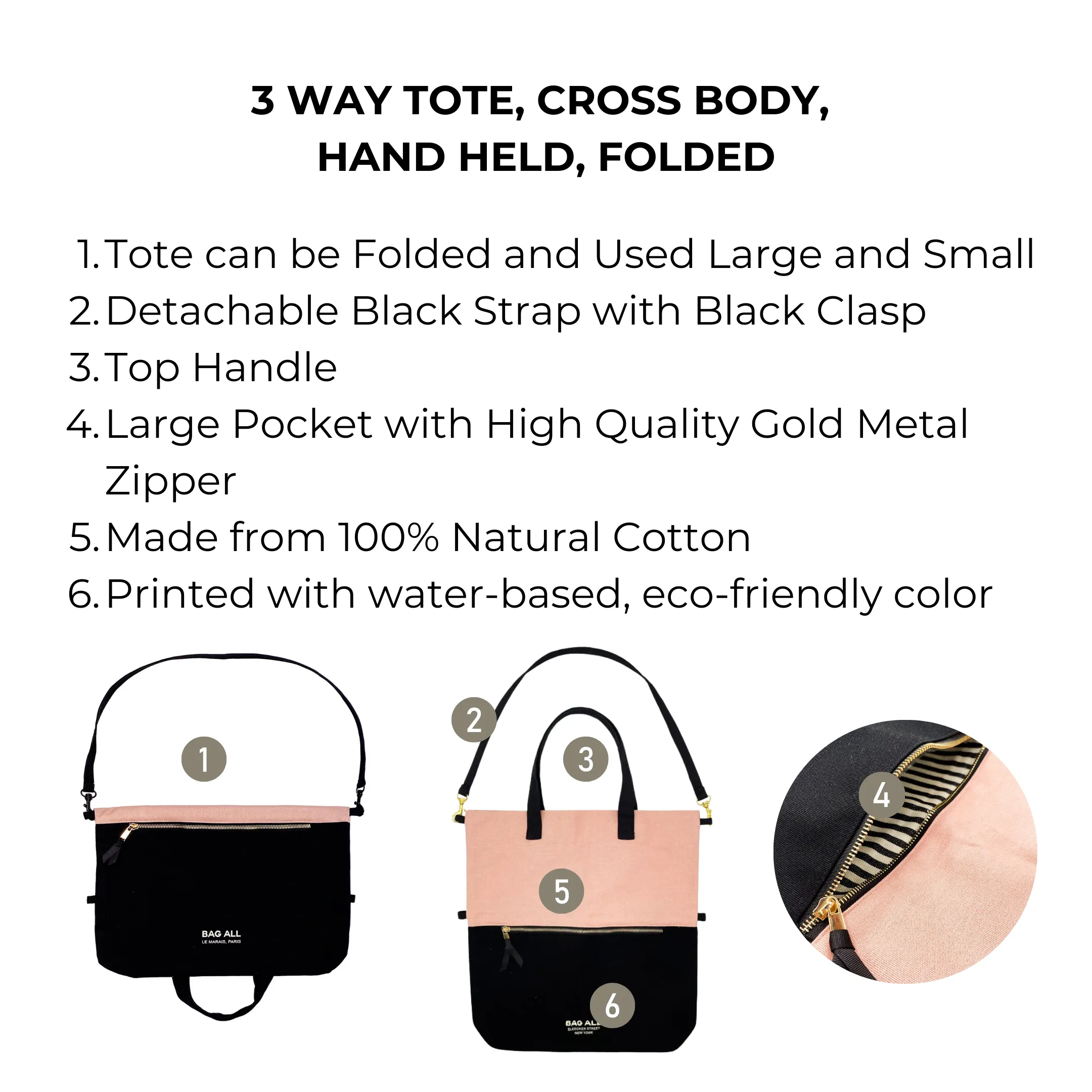 Travel Tote Bag – Pink & Black