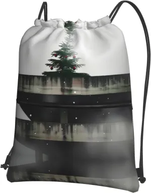 Trees inhabit skyscrapers Water-Resistant Zipper Drawstring Backpack for Gym/Yoga/Travel - Lightweight Foldable 15.3x18 Sports Bag w/Multiple Pockets