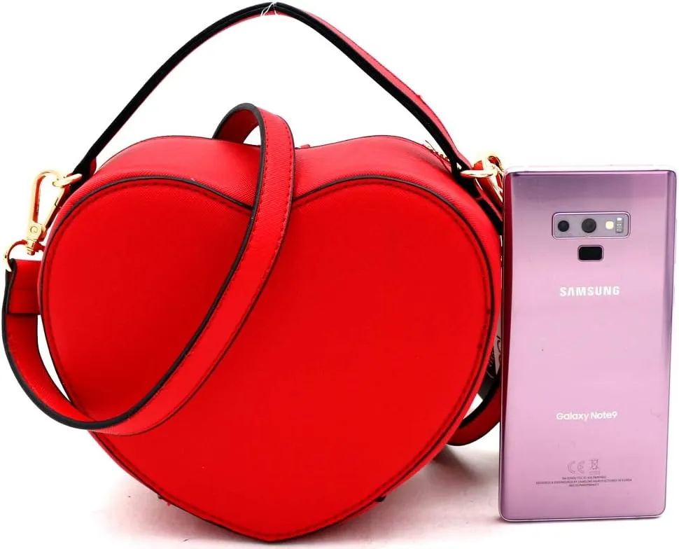Trendeology Cute Heart Shape Girls Womens Vegan Leather Small Handle Satchel Crossbody Purse