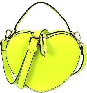 Trendeology Cute Heart Shape Girls Womens Vegan Leather Small Handle Satchel Crossbody Purse
