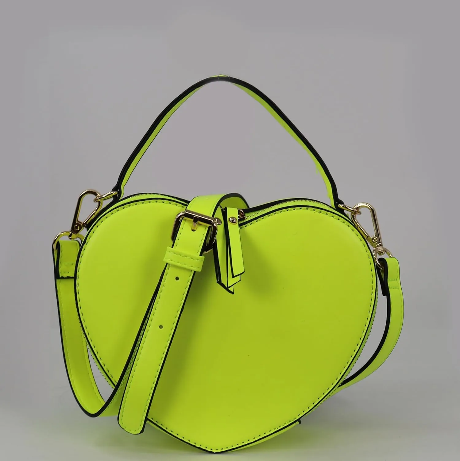 Trendeology Cute Heart Shape Girls Womens Vegan Leather Small Handle Satchel Crossbody Purse