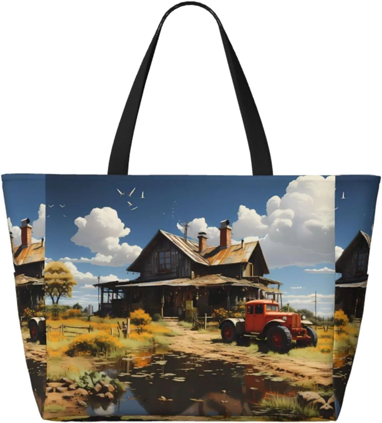 Tropical Rainforest Palm Leaves Spacious Large Capacity Beach Travel Bag - Foldable Beach Bag Tote Bag With Zipper