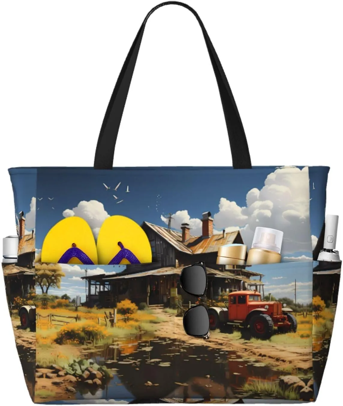Tropical Rainforest Palm Leaves Spacious Large Capacity Beach Travel Bag - Foldable Beach Bag Tote Bag With Zipper