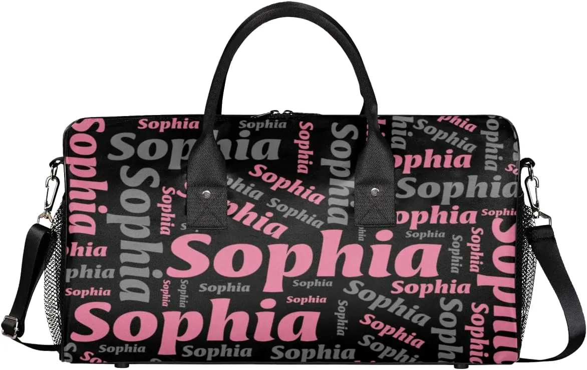 TropicalLife Personalized Duffel Bag Custom Name Sport Gym Bag Duffle Dance Bag Weekender Bags for Women Black Pink Gray