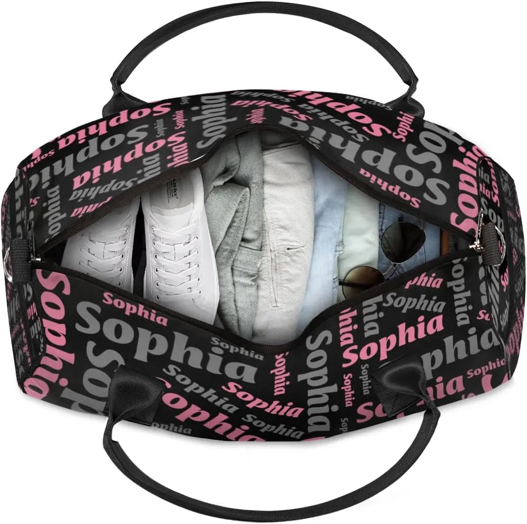 TropicalLife Personalized Duffel Bag Custom Name Sport Gym Bag Duffle Dance Bag Weekender Bags for Women Black Pink Gray