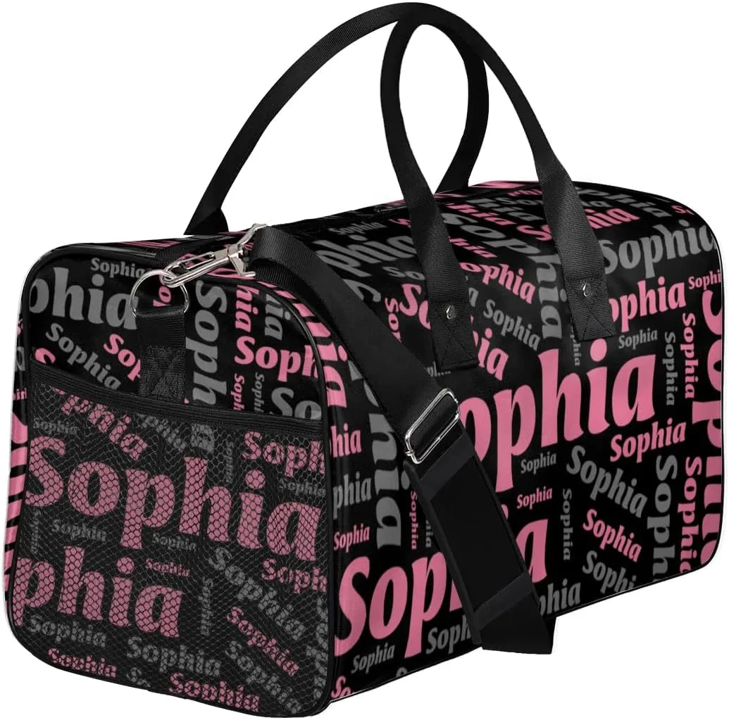 TropicalLife Personalized Duffel Bag Custom Name Sport Gym Bag Duffle Dance Bag Weekender Bags for Women Black Pink Gray