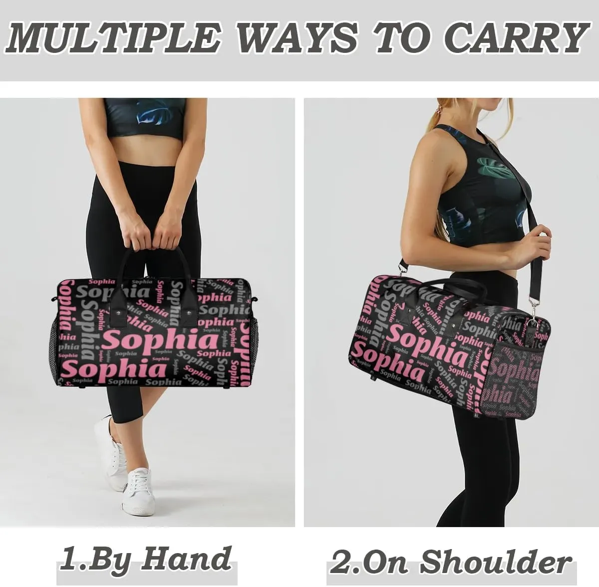 TropicalLife Personalized Duffel Bag Custom Name Sport Gym Bag Duffle Dance Bag Weekender Bags for Women Black Pink Gray