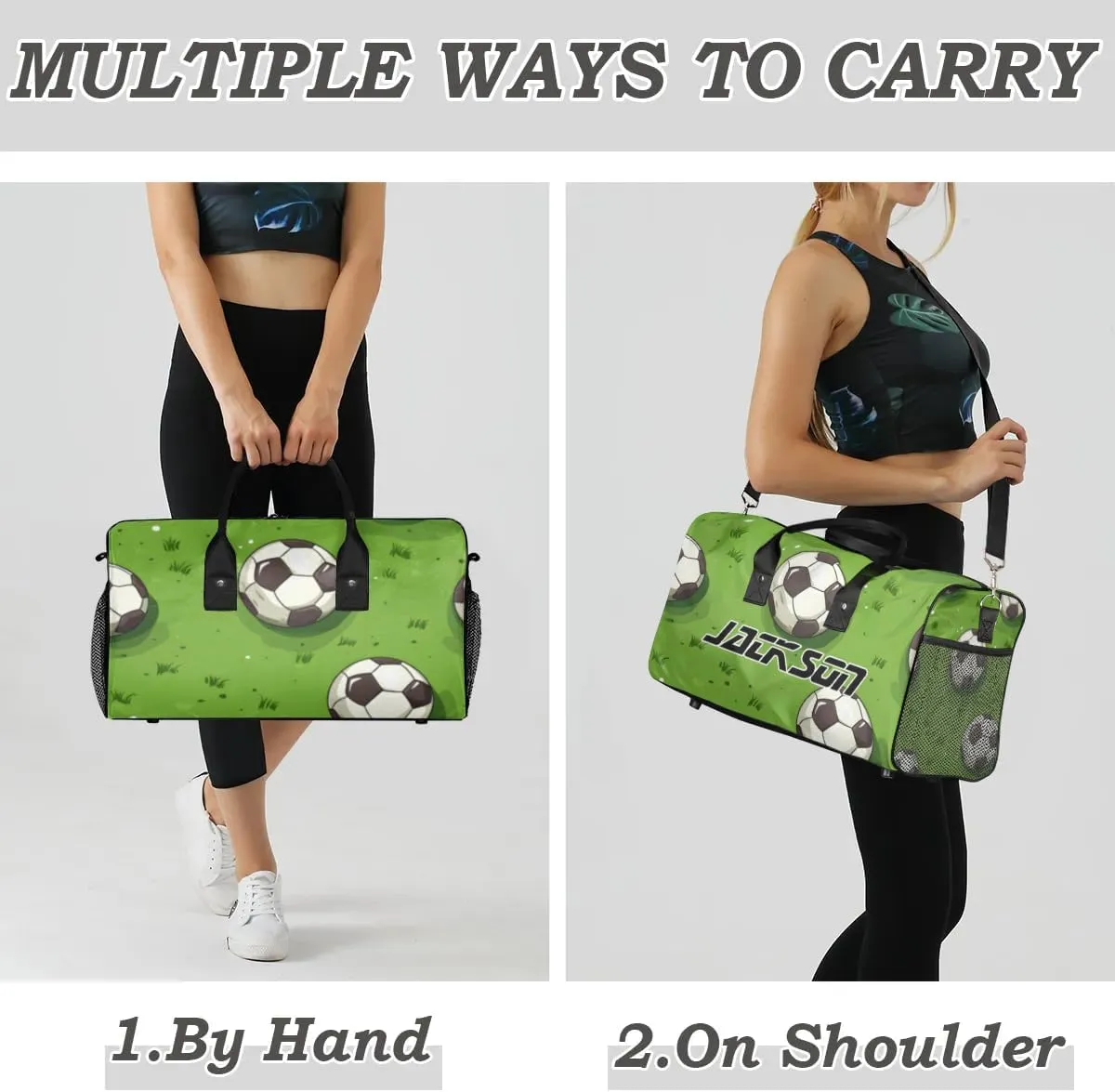 TropicalLife Personalized Grasslands Football Duffel Bag Custom Name Gym Bags Carry On Travel Bag Weekender Overnight Bag for Women Men,