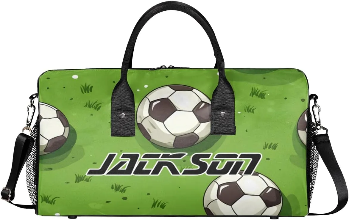 TropicalLife Personalized Grasslands Football Duffel Bag Custom Name Gym Bags Carry On Travel Bag Weekender Overnight Bag for Women Men,