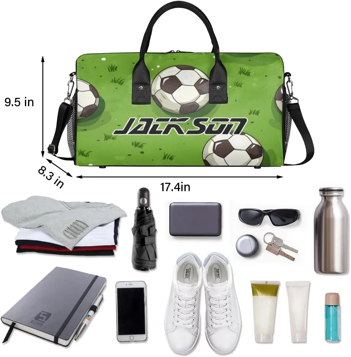 TropicalLife Personalized Grasslands Football Duffel Bag Custom Name Gym Bags Carry On Travel Bag Weekender Overnight Bag for Women Men,