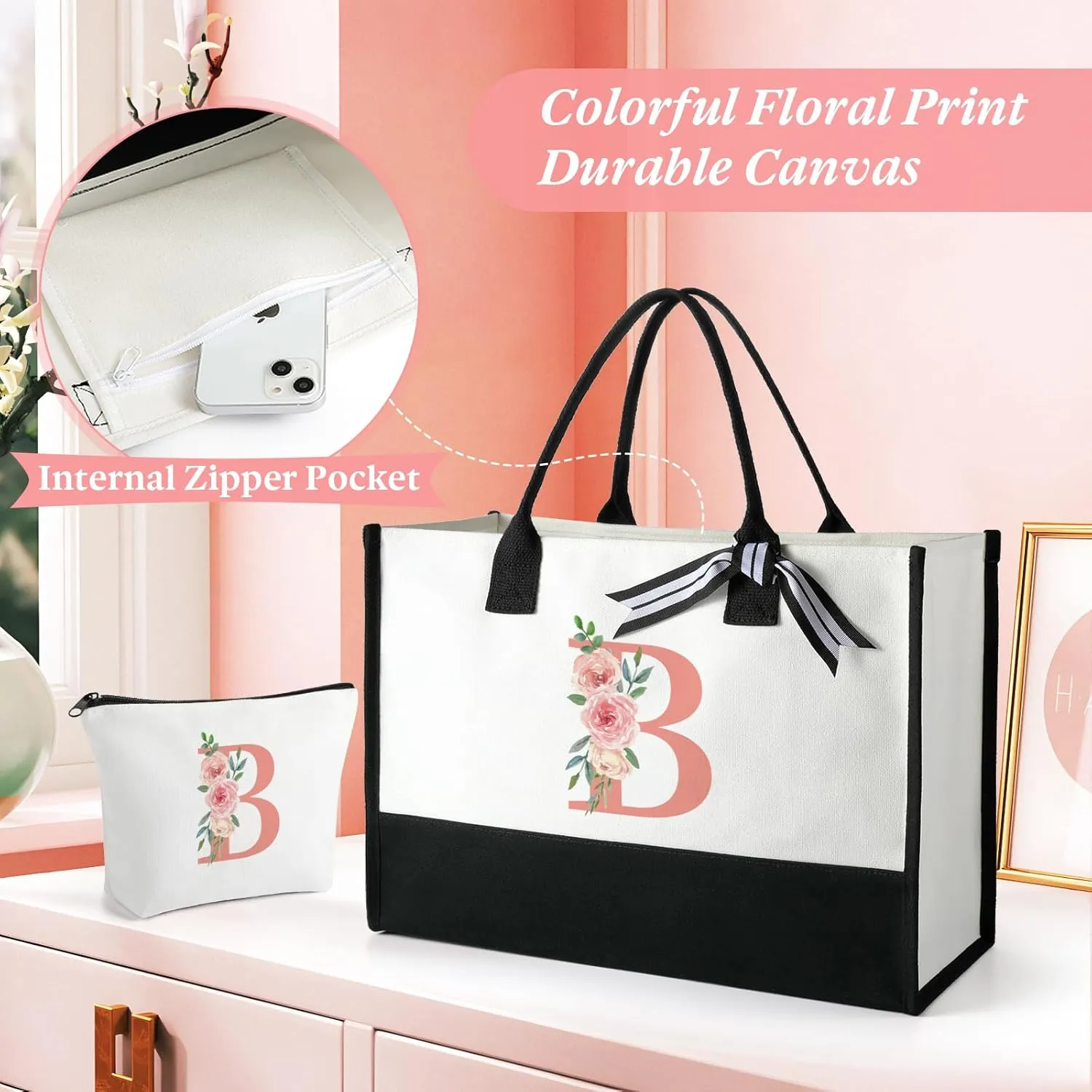 TRSODD Birthday Gifts for Women Mothers Day Gifts for Mom Wife Grandma Daughter Sister Friends Bridesmaid Teacher Appreciation Tote Bag and Makeup Bag