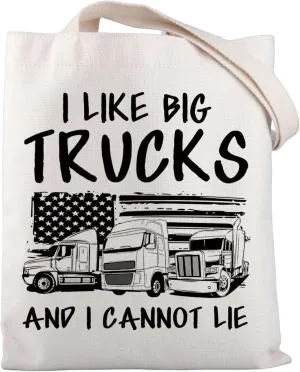 Trucker Tote Bag Truck Driver Gifts for Truck Lovers I Like Big Trucks And I Cannot Lie Truck Gift Semi Truck Canvas Tote Bag