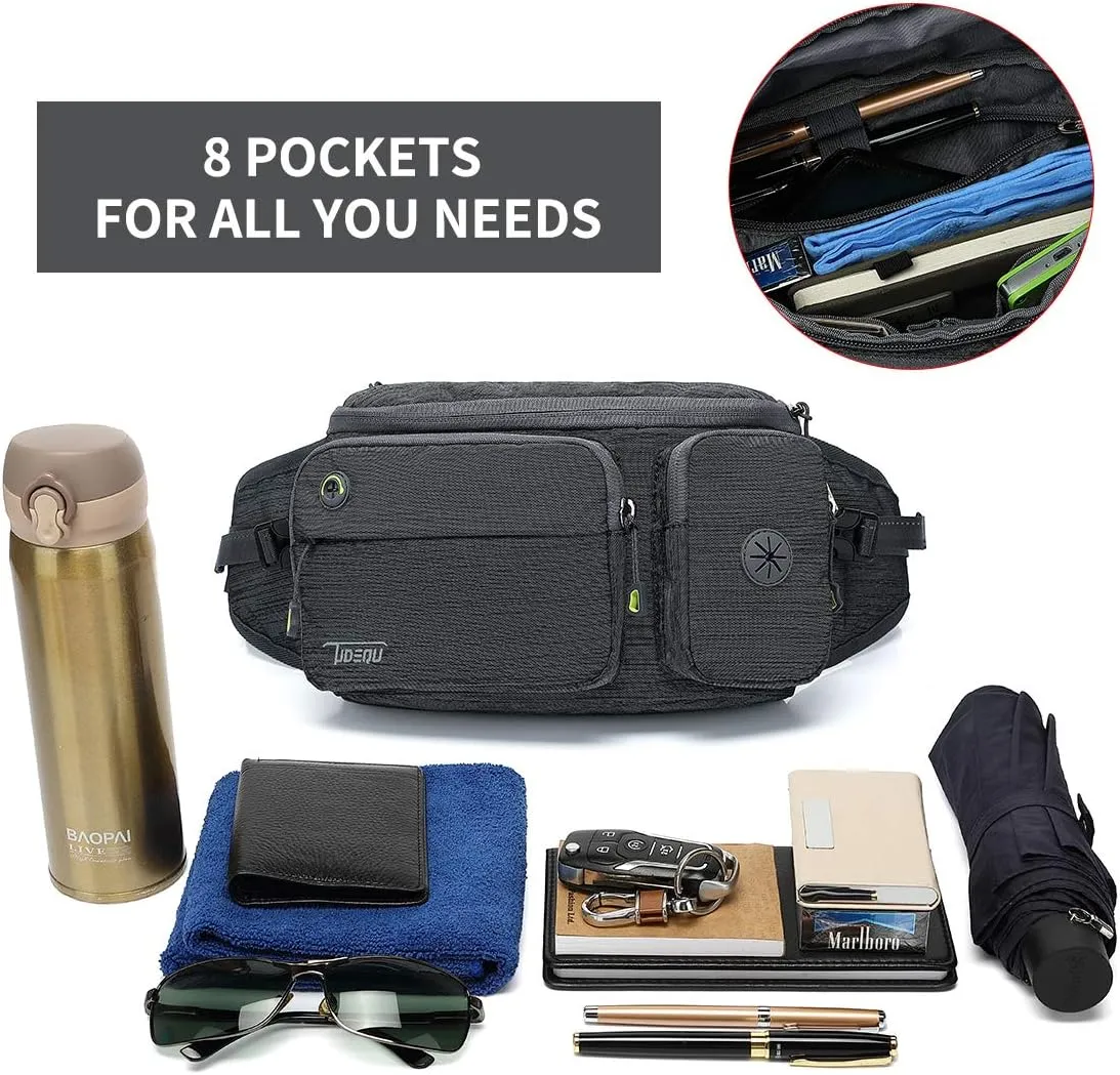 TUDEQU Waist Bag for Men, Mens Fanny Pack Crossbody, Large Fanny Pack for Men with Water Bottle Holders, Hiking Waist Pack