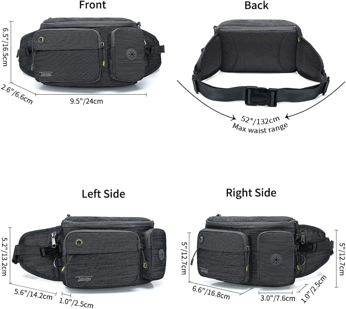 TUDEQU Waist Bag for Men, Mens Fanny Pack Crossbody, Large Fanny Pack for Men with Water Bottle Holders, Hiking Waist Pack