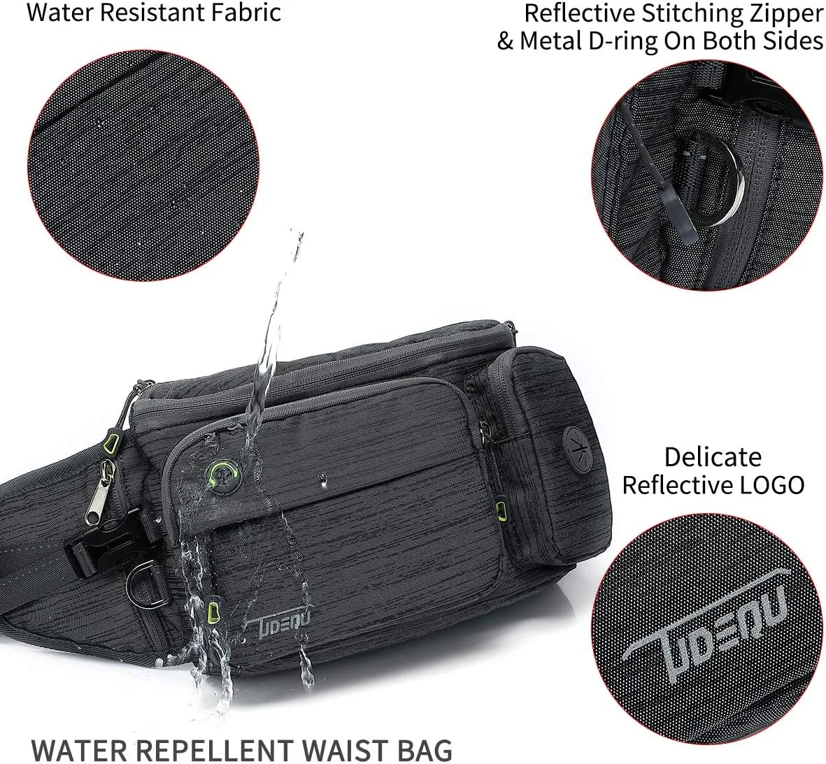 TUDEQU Waist Bag for Men, Mens Fanny Pack Crossbody, Large Fanny Pack for Men with Water Bottle Holders, Hiking Waist Pack