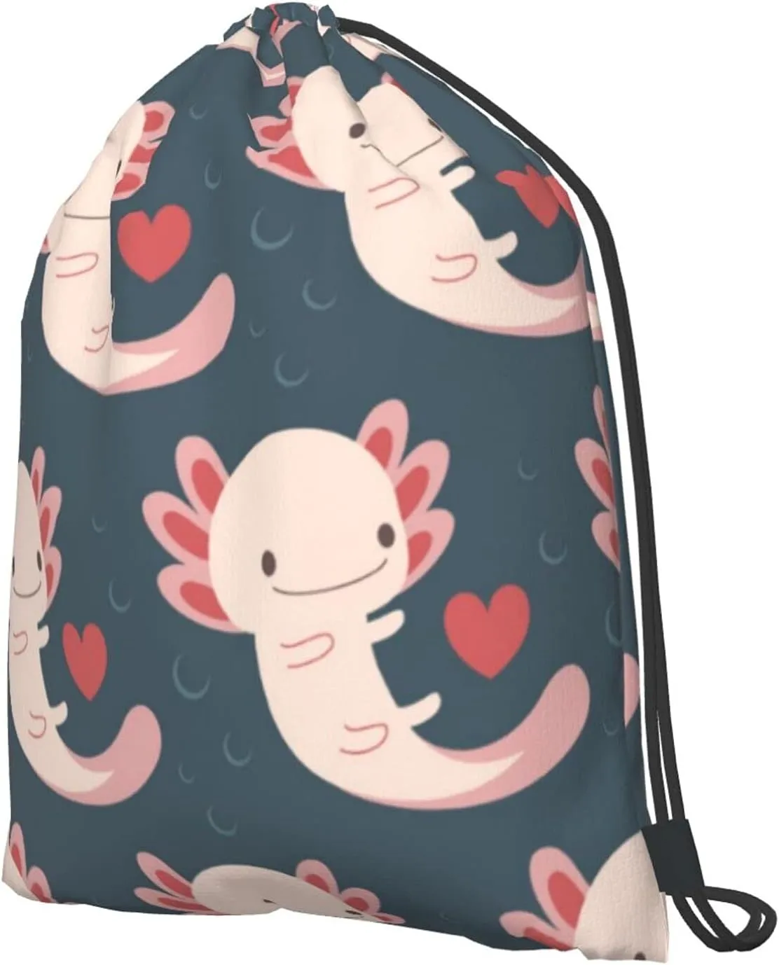 TumzfhQ Drawstring Backpack with Axolotls, Hearts and Bubbles - Adorable and Practical - Suitable for Women and Teenager Girls