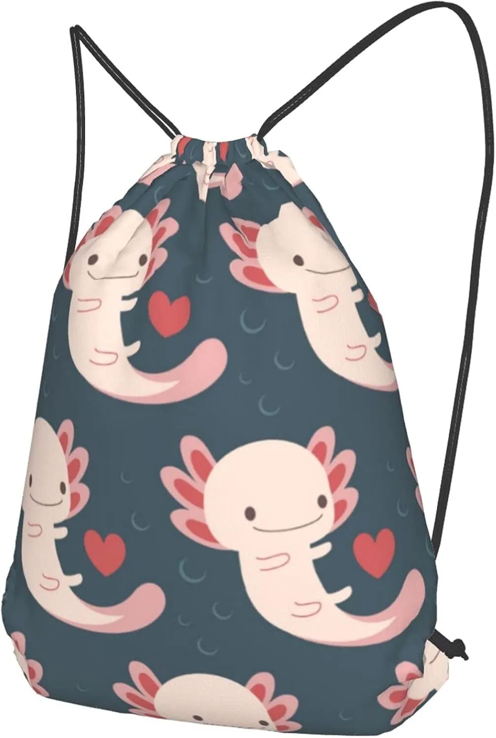 TumzfhQ Drawstring Backpack with Axolotls, Hearts and Bubbles - Adorable and Practical - Suitable for Women and Teenager Girls