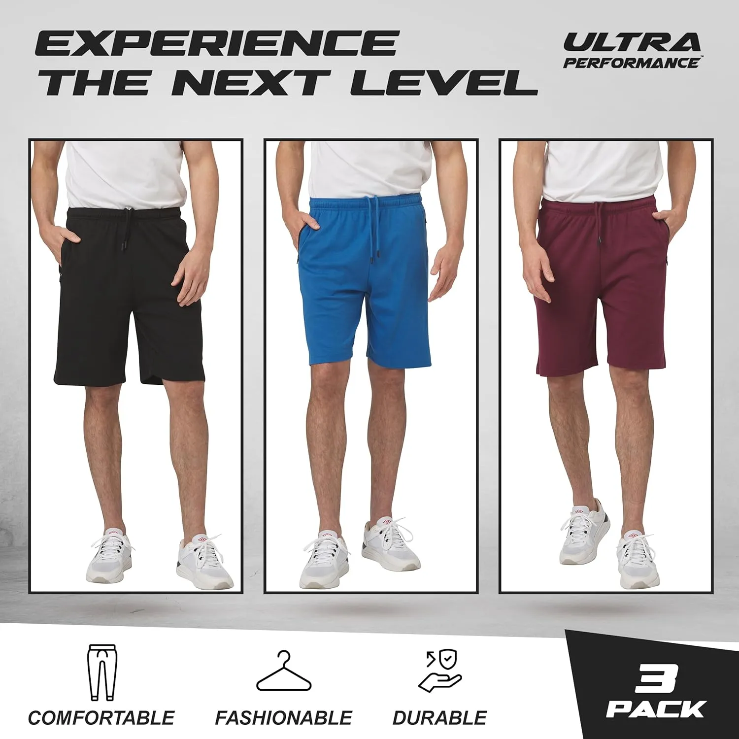 Ultra Performance 3 Pack Mens Shorts Casual Men's Athletic Short Workout Gym Shorts for Men with Zipper Pockets, Small - 5X