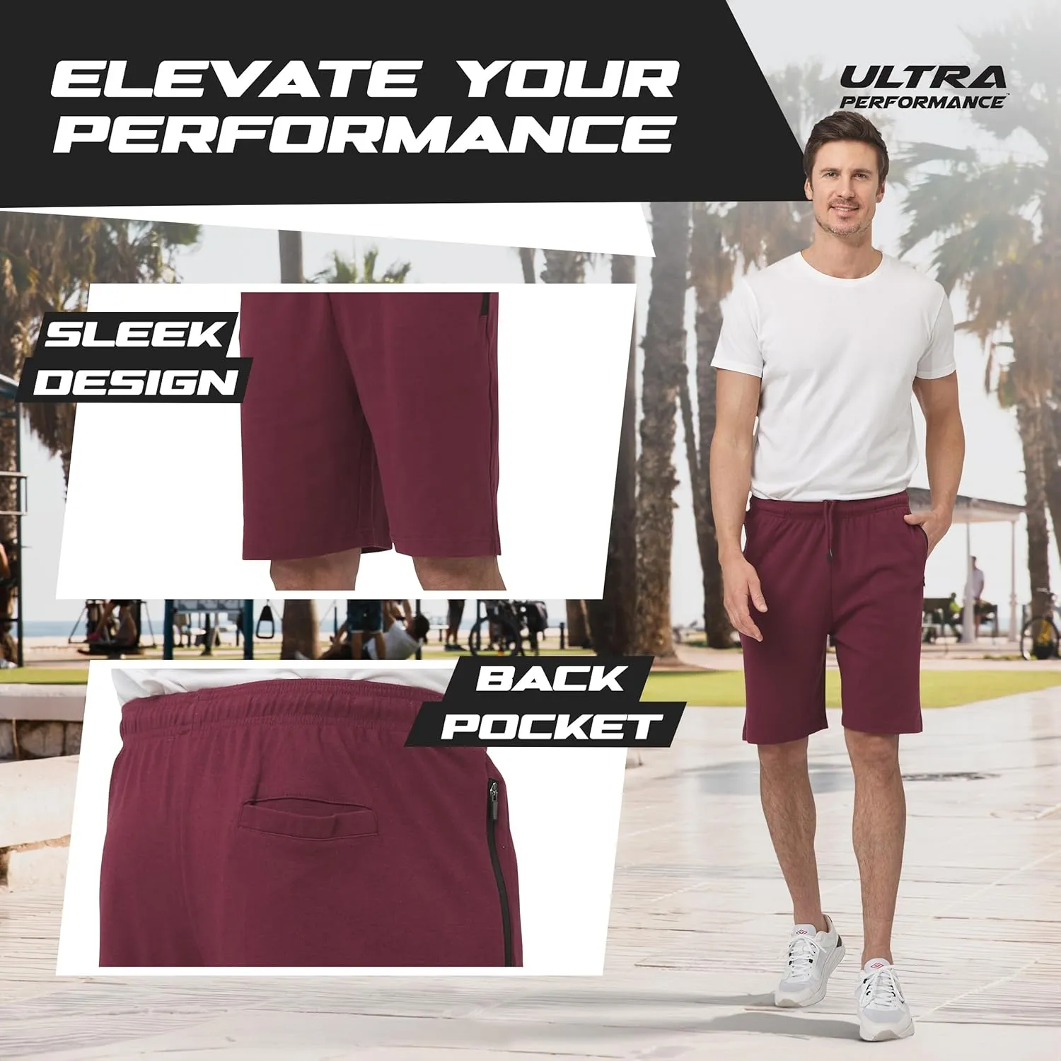 Ultra Performance 3 Pack Mens Shorts Casual Men's Athletic Short Workout Gym Shorts for Men with Zipper Pockets, Small - 5X