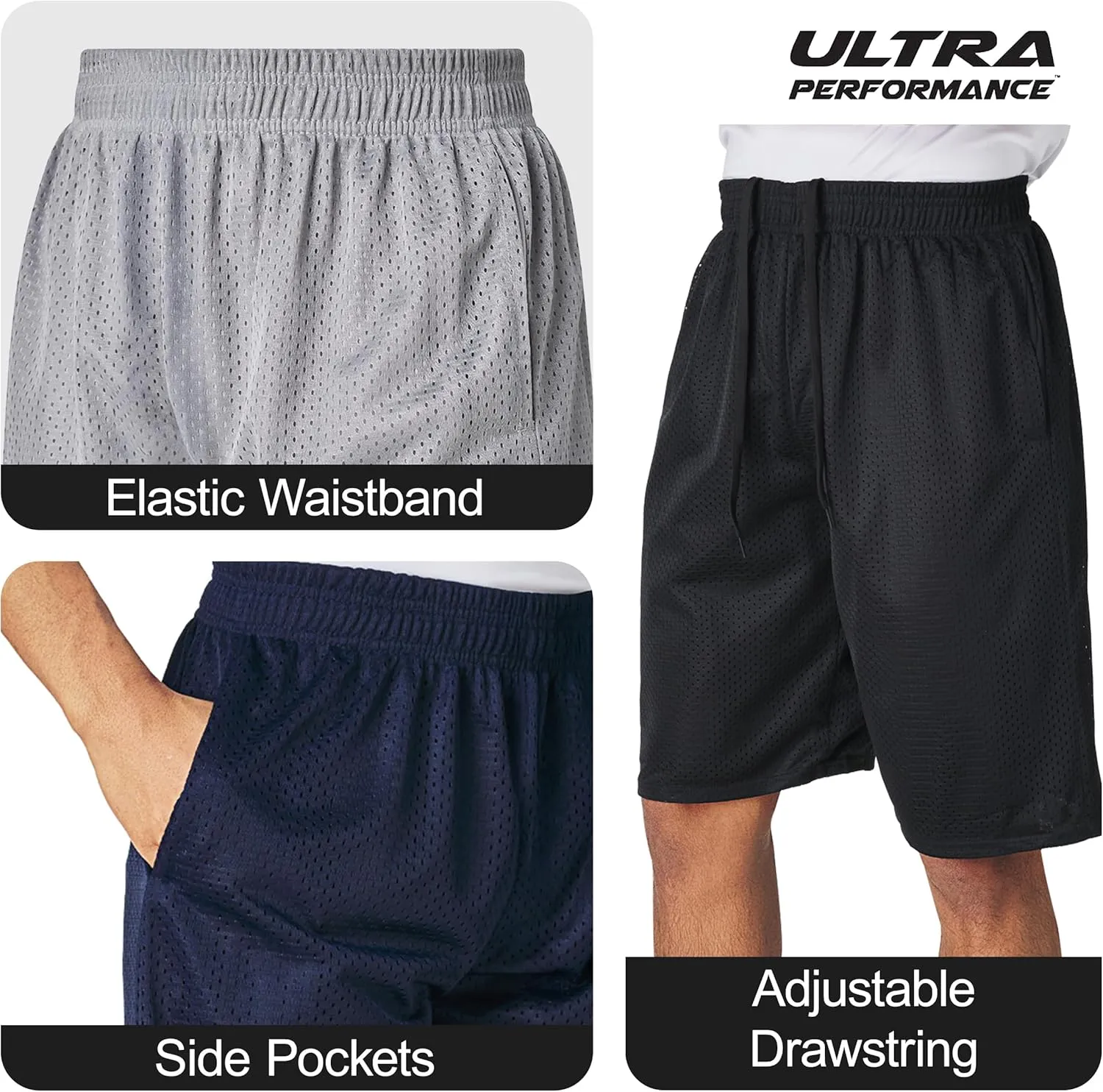 Ultra Performance Men's Athletic Mesh Short's 3 Pack Mens Basketball Shorts Gym Workout & Sport Short with Pockets for Men