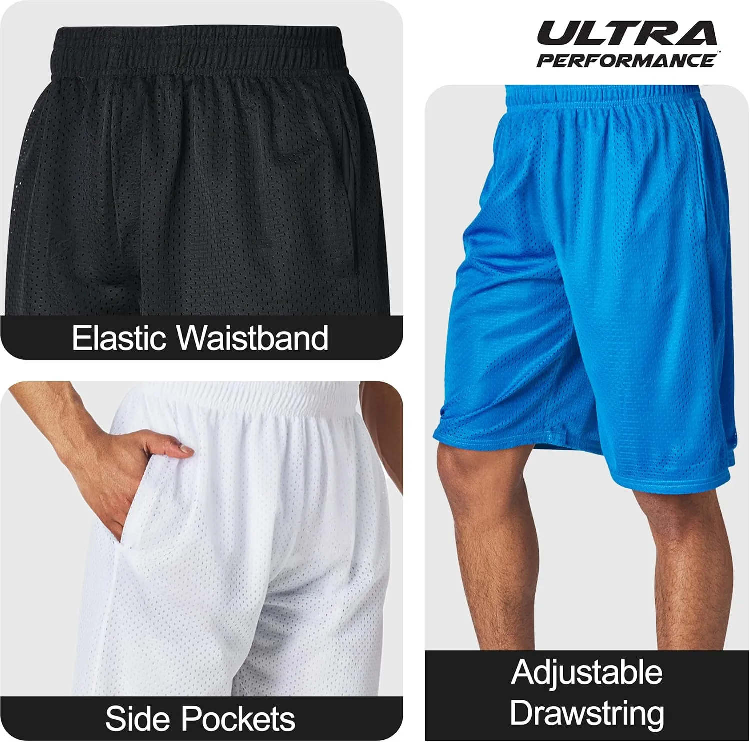 Ultra Performance Men's Athletic Mesh Short's 3 Pack Mens Basketball Shorts Gym Workout & Sport Short with Pockets for Men