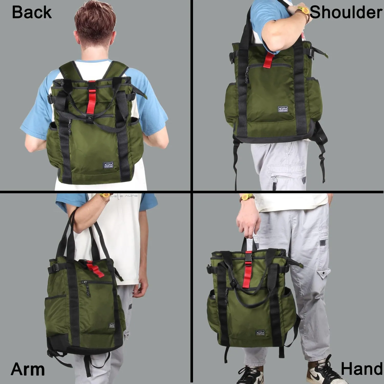 Unisex Laptop Tote Backpack Convertible Lightweight Nylon Water-Resistant Everyday Shoulder Tote bag Backpack with Water Bottle Pocket Work Travel, Army Green